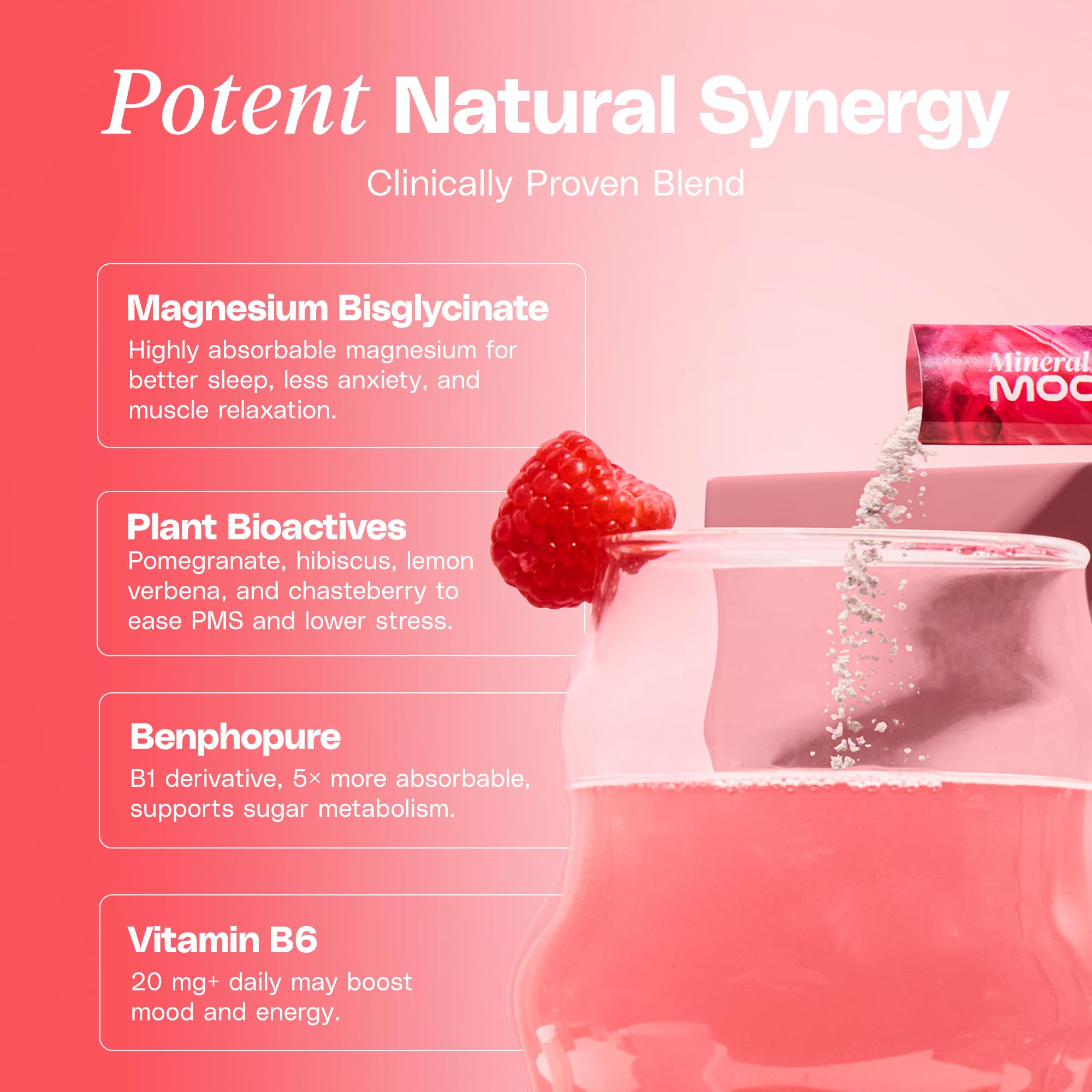 Mineral Moon Premium Menstruation Support - 14 Sachets Raspberry Drink - Hormonal Balance & PMS Support - Reduce Period Cramps, Fatigue & Nausea -with Magnesium Bisglycinate, BenfoPure B1 & Vitamin B6 Mineral Moon uk supplements