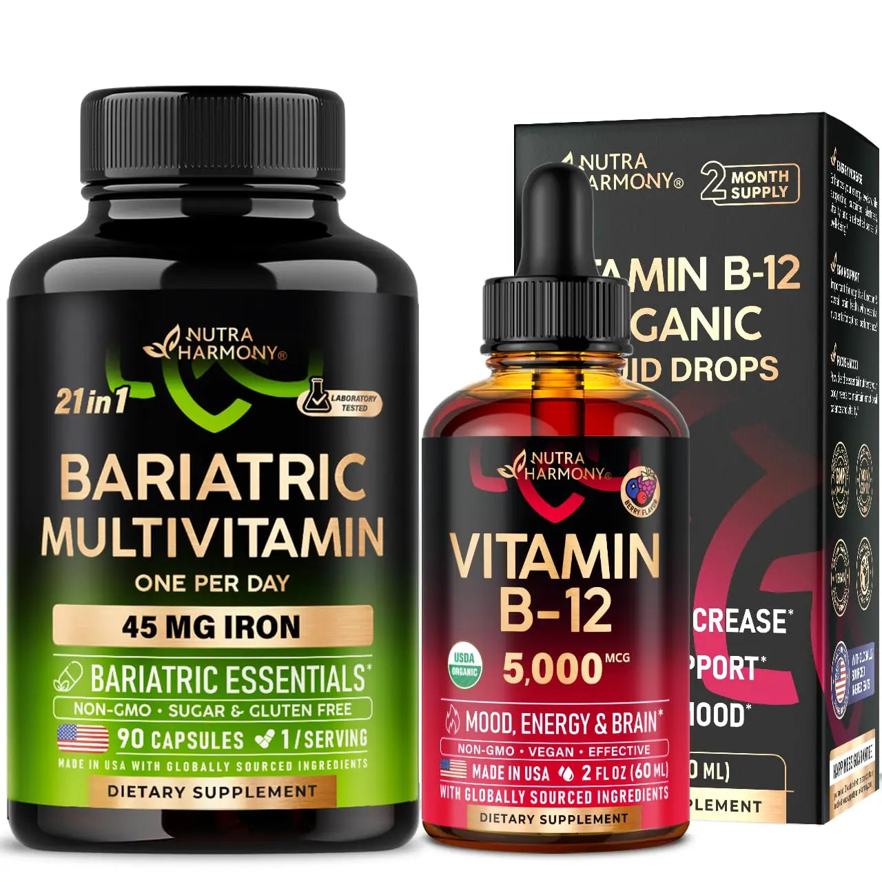Bariatric Multivitamin Capsules & Organic Vitamin B12 Drops NUTRAHARMONY uk supplements