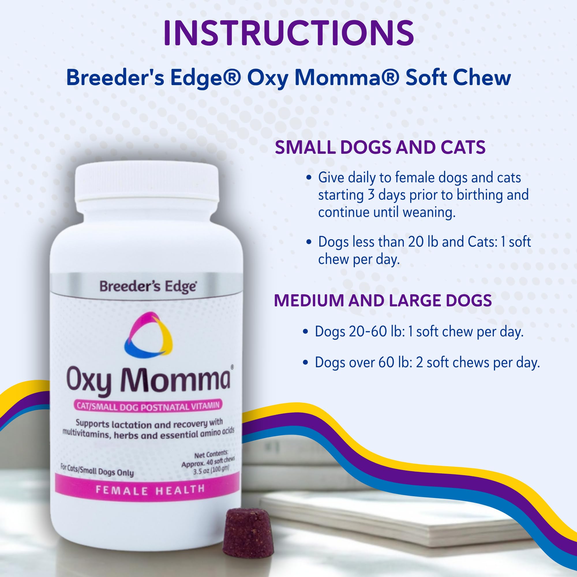 Breeder's Edge Oxy Momma Soft Chews, Postnatal Vitamin Supplement for Lactating Dogs and Cats, Supports Recovery, Hormones, and Next Pregnancy - for Small Dogs & Cats, 40ct Soft Chews Revival Animal Health uk supplements