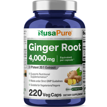 NusaPure Ginger Root Capsules 20:1 Extract, 200 mg Equivalent to 4,000mg per Veggie Caps | 220 Count | Non-GMO & Vegan NusaPure uk supplements