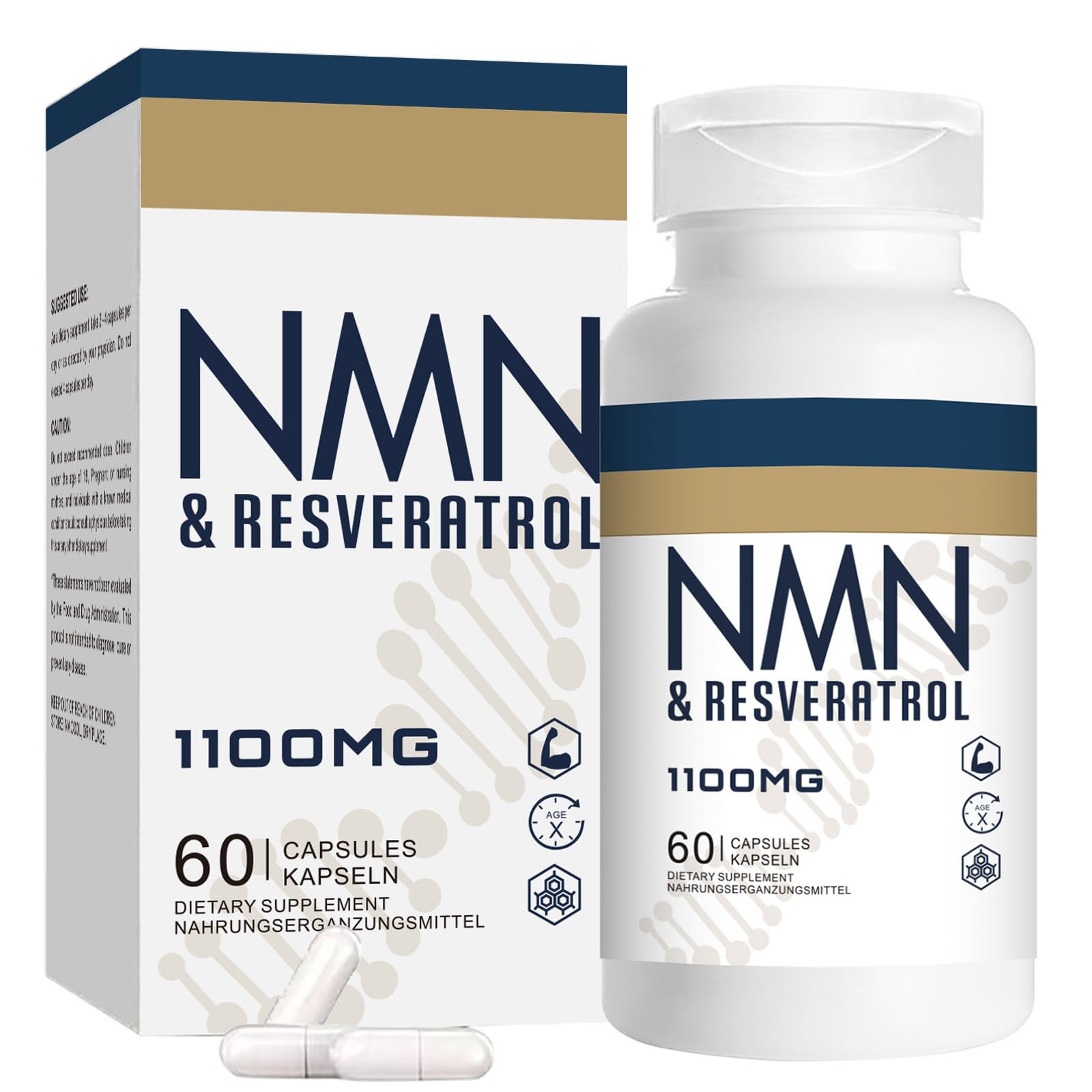 Jeaderly 1100mg NMN & Trans-Resveratrol, 3-in-1 Supplement, 60 Veggie Capsules – Supports NAD+ Boost*, Cellular Energy, Immune Function, Muscle Health & Anti-Aging, 30-Day Supply Jeaderly uk supplements