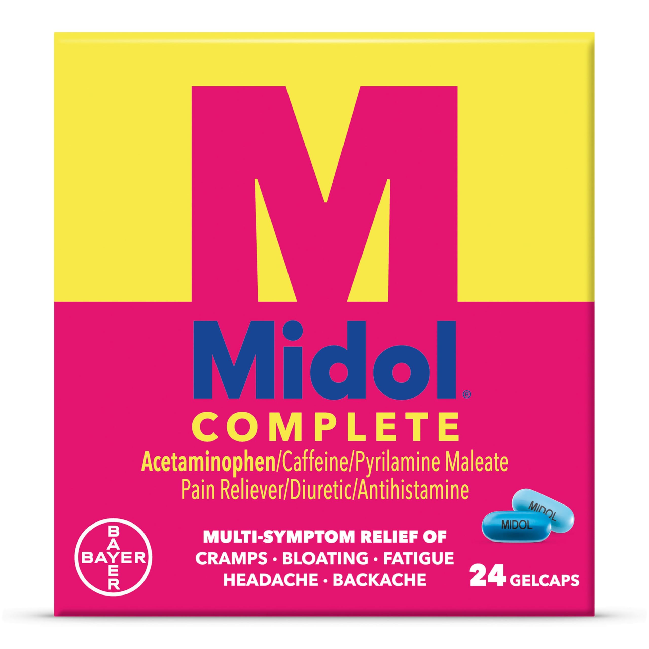 Midol Complete Gelcaps 24ct: Midol Complete Menstrual Pain Relief Gelcaps with Acetaminophen for Menstrual Symptom, PMS Relief, and Period Cramp Relief - 24 Count Midol uk supplements