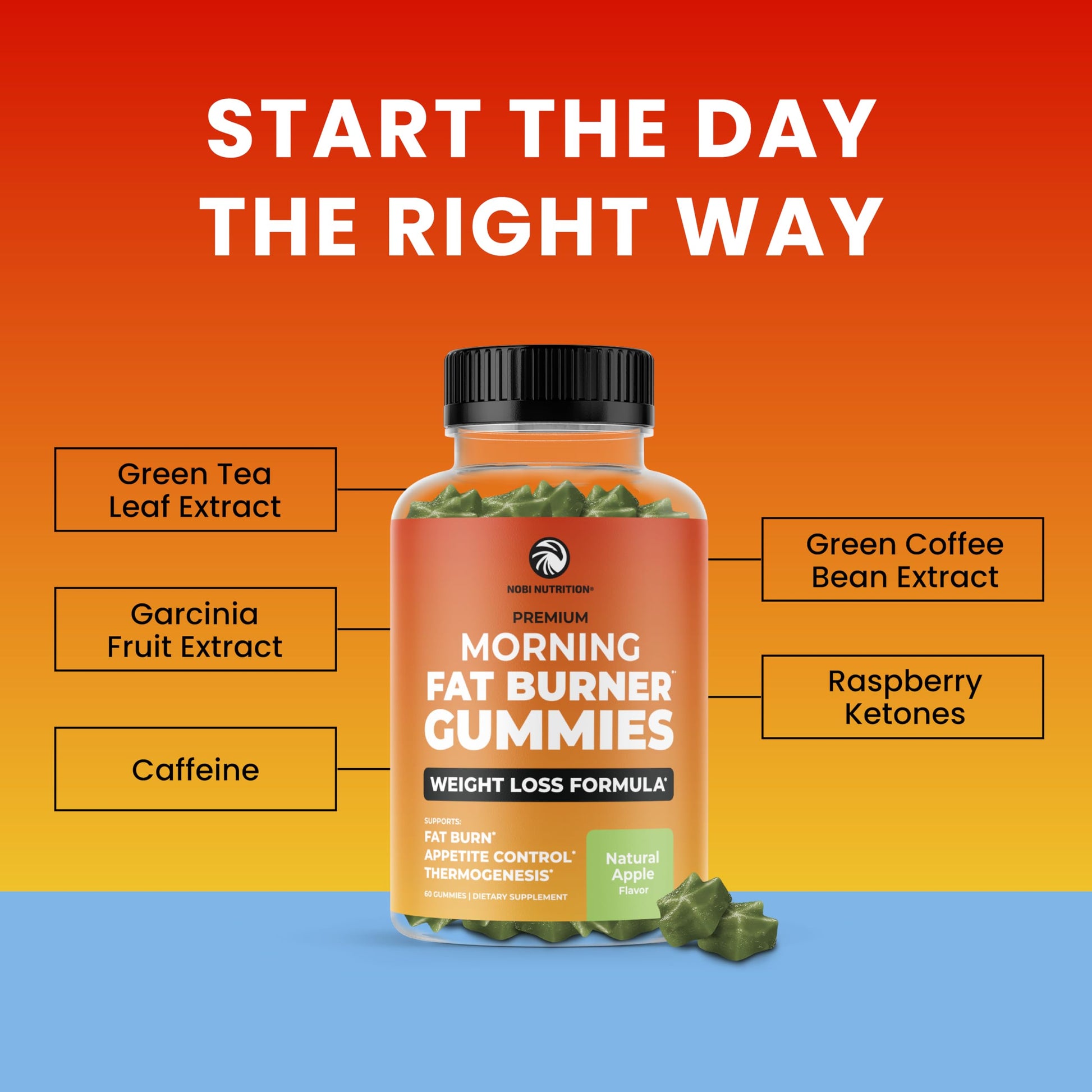 Morning Fat Burner Gummies for Weight Loss for Women & Men | Thermogenic Belly Nobi Nutrition uk supplements