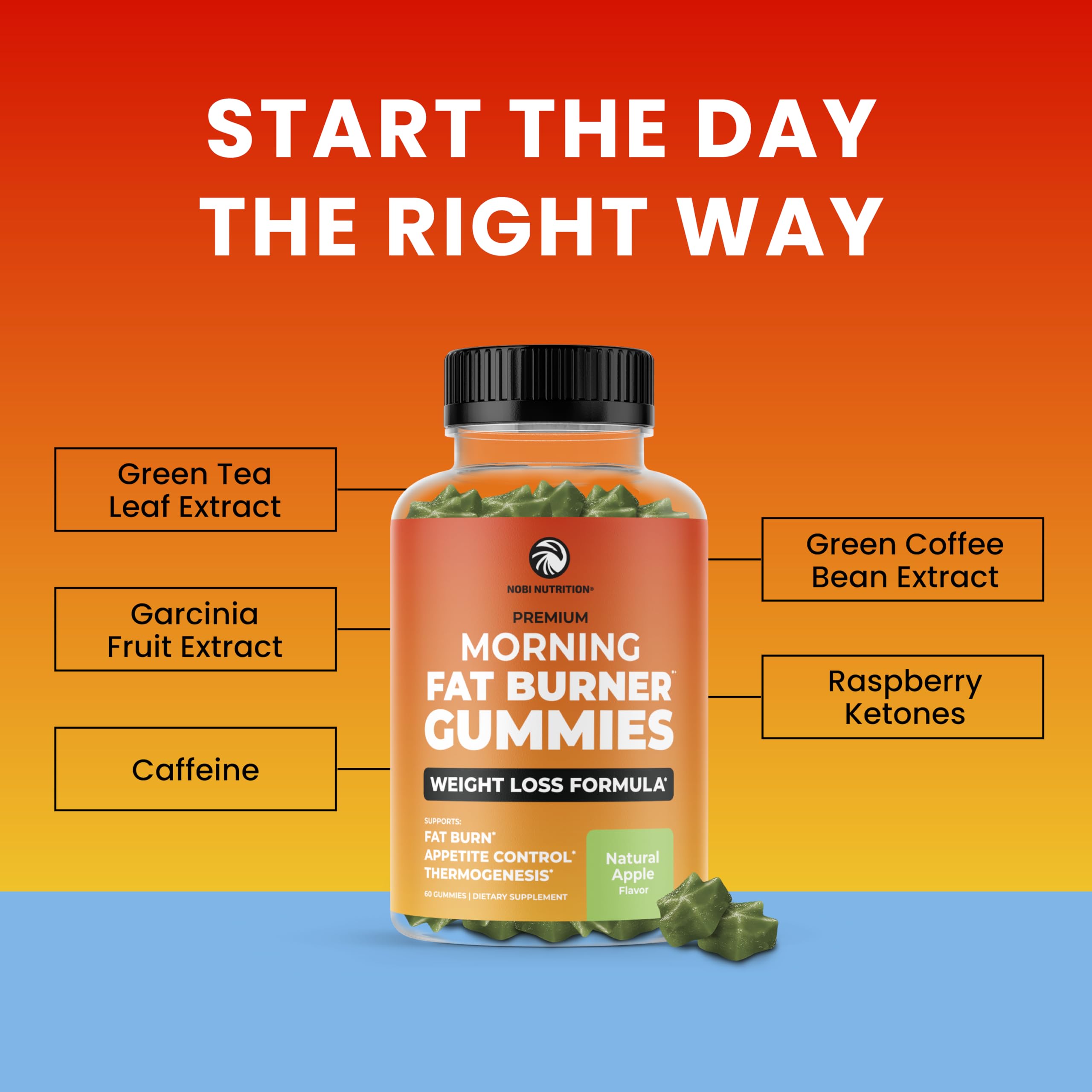 Morning Fat Burner Gummies for Weight Loss for Women & Men | Thermogenic Belly Nobi Nutrition uk supplements