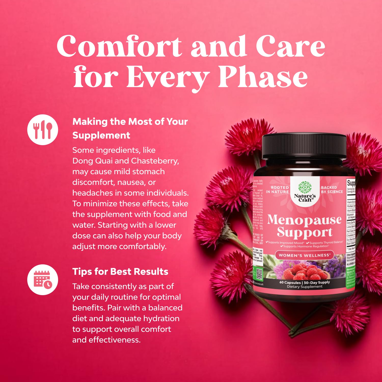 Complete Herbal Menopause Supplement for Women - Female Hormone Balance Capsules for Night Sweats Hot Flashes & Mood Swings with Dong Quai, Chaste Berry & Black Cohosh Root - 60 Count Natures Craft uk supplements