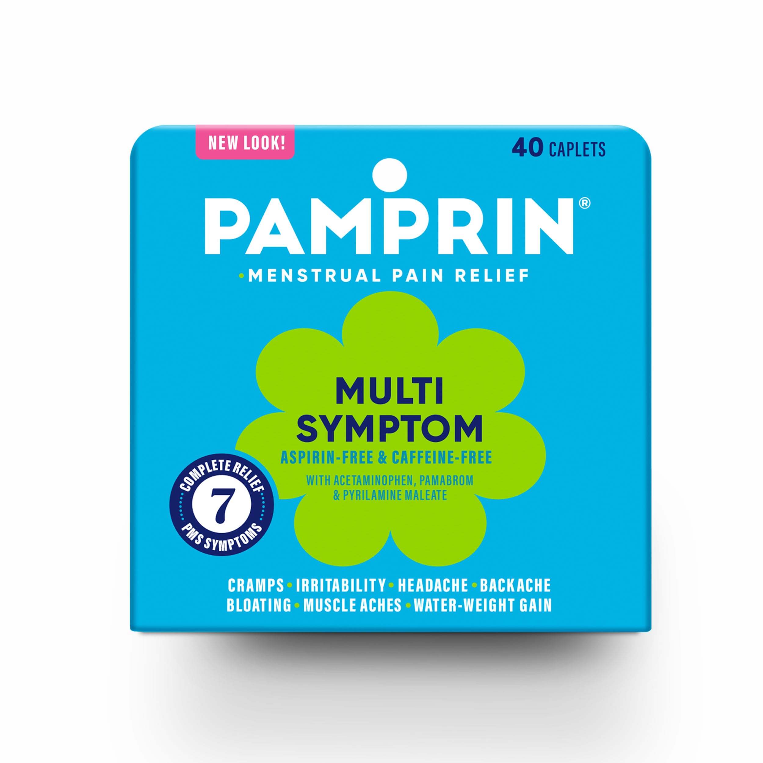 Pamprin Multi-Symptom Formula, with Acetaminophen, Menstrual Period Symptoms Relief including Cramps, Pain, Bloating, and Irritability 40 Caplets Pamprin uk supplements