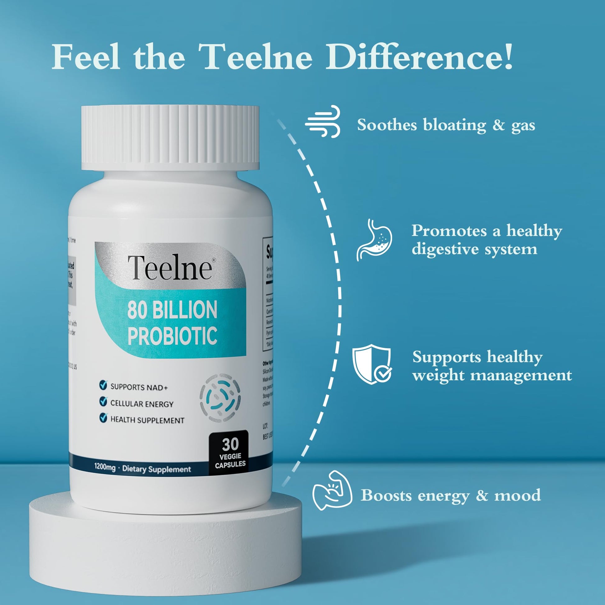 Teelne Probiotics 80 Billion CFU - 10 strains, Prebiotic+ Probiotics Support Digestive & Gut Health, Bloating & Constipation Relief, 30 Capsules (30-Day Supply) Teelne uk supplements