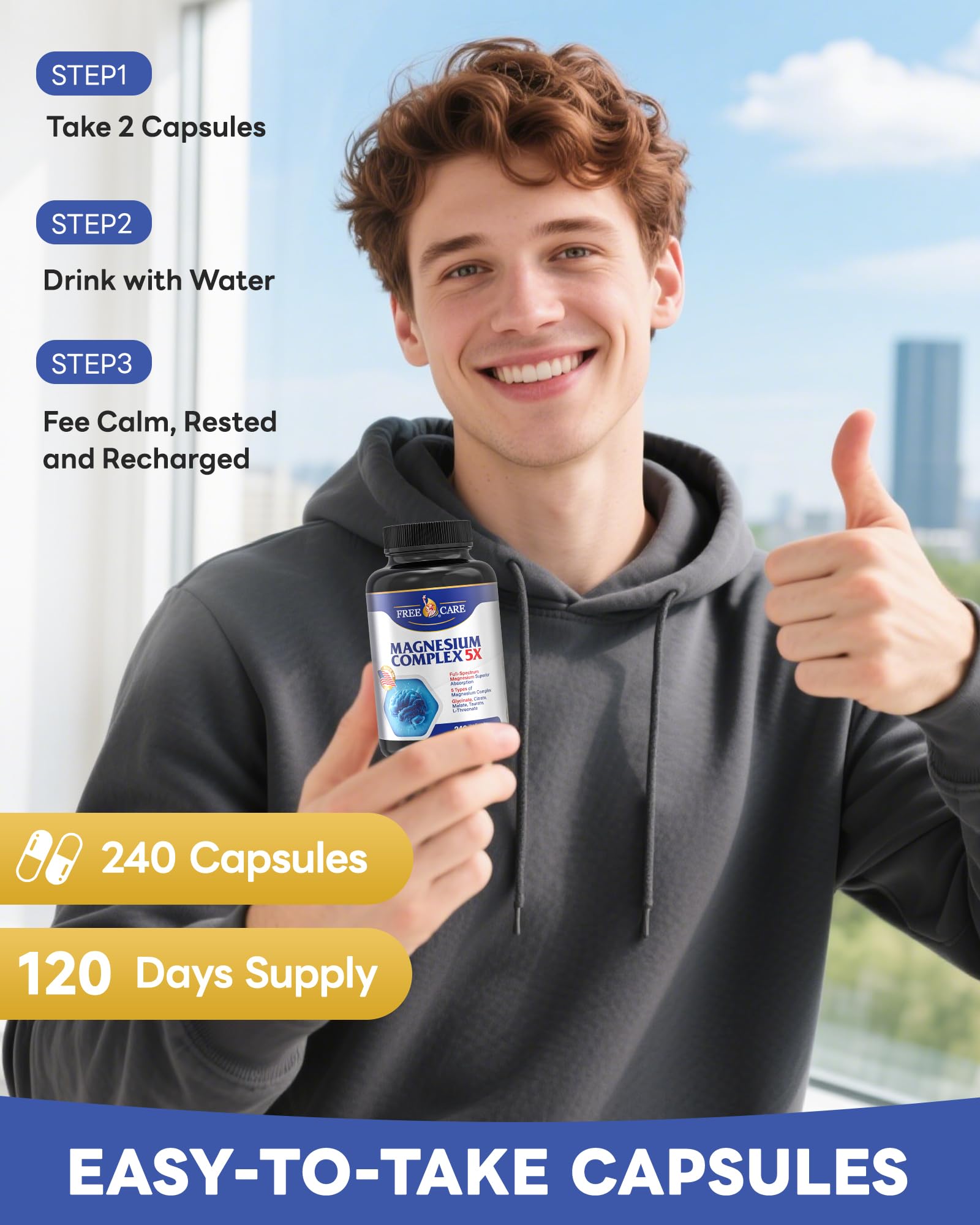 820mg Magnesium Complex 240 Veggie Capsules,for Women & Men with Magnesium Glycinate,Citrate, Malate,Taurate & L-Threonate for Sleep, Mood, Muscle Relaxation & Nerve Function Vegan Friendly, Non-GMO FreeCare uk supplements