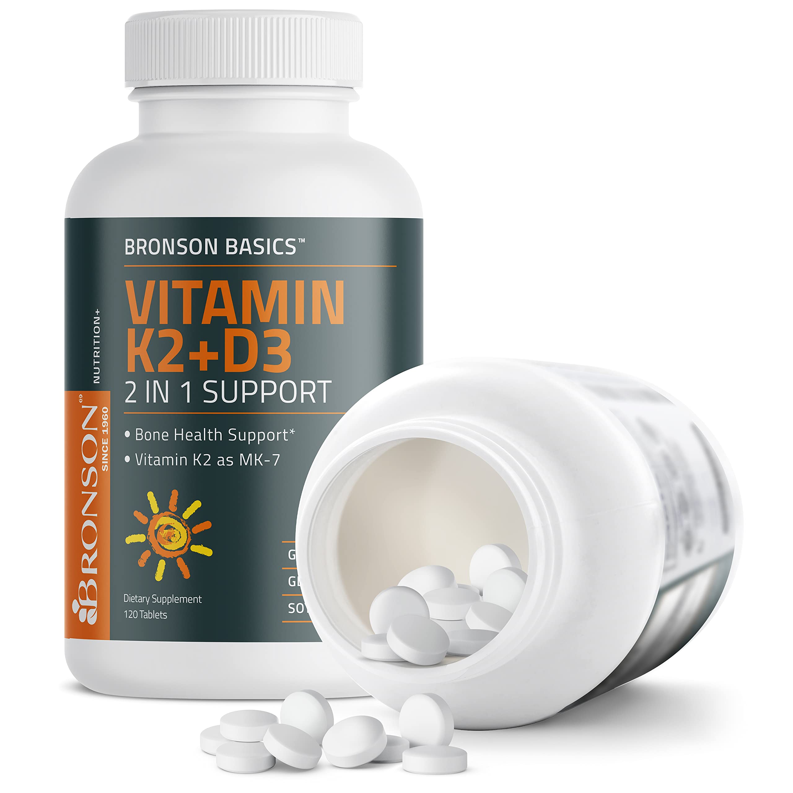 Bronson Basics Vitamin K2 D3 (MK7) Supplement Non-GMO Formula 5000IU (125 mcg) Bronson uk supplements