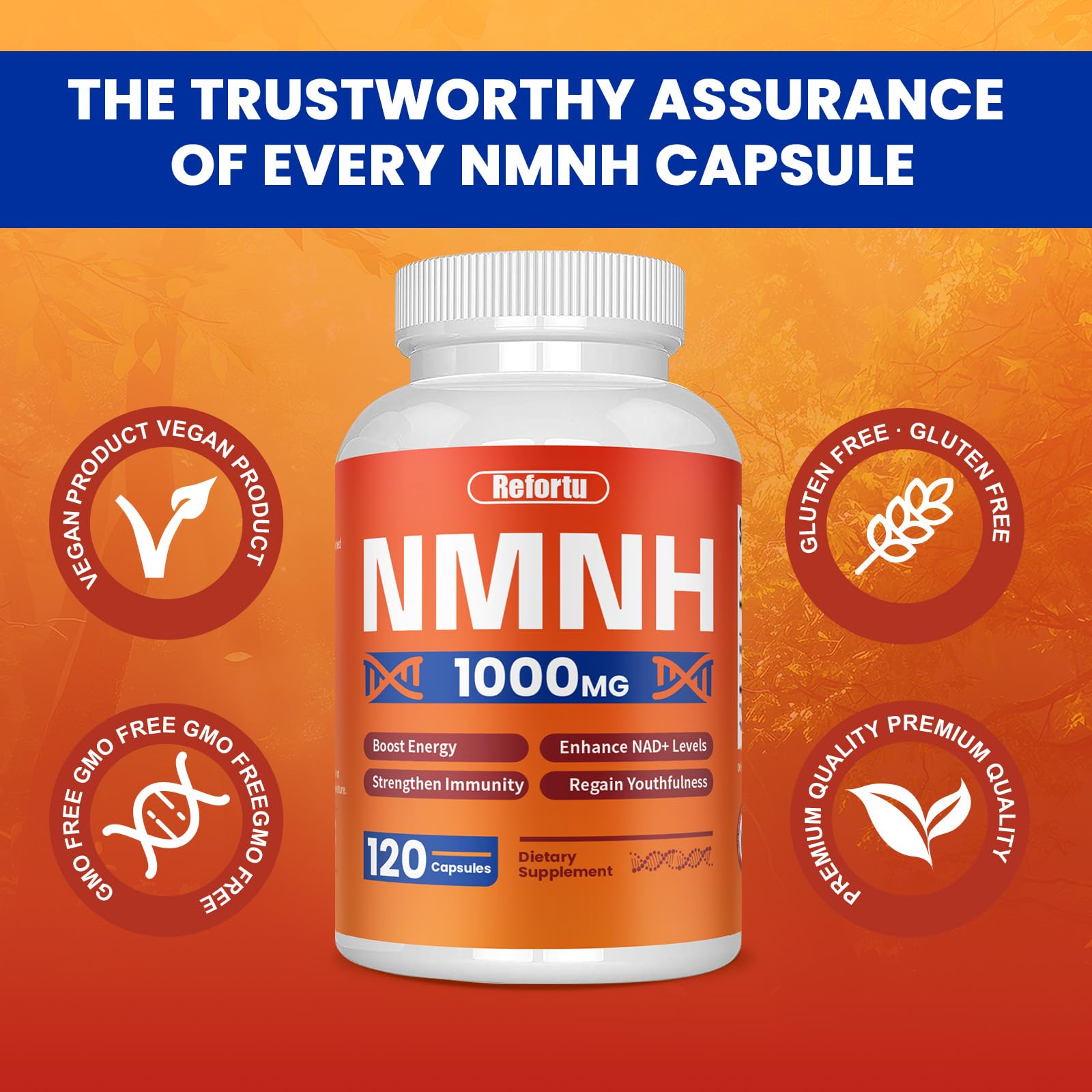 NMNH Supplement(Dihydronicotinamide Mononucleotide),Nicotinamide Mononucleotide for NAD+ Booster,1000mg per Serving,Supports Energy & Overall Health,120 Capsules Refortu uk supplements