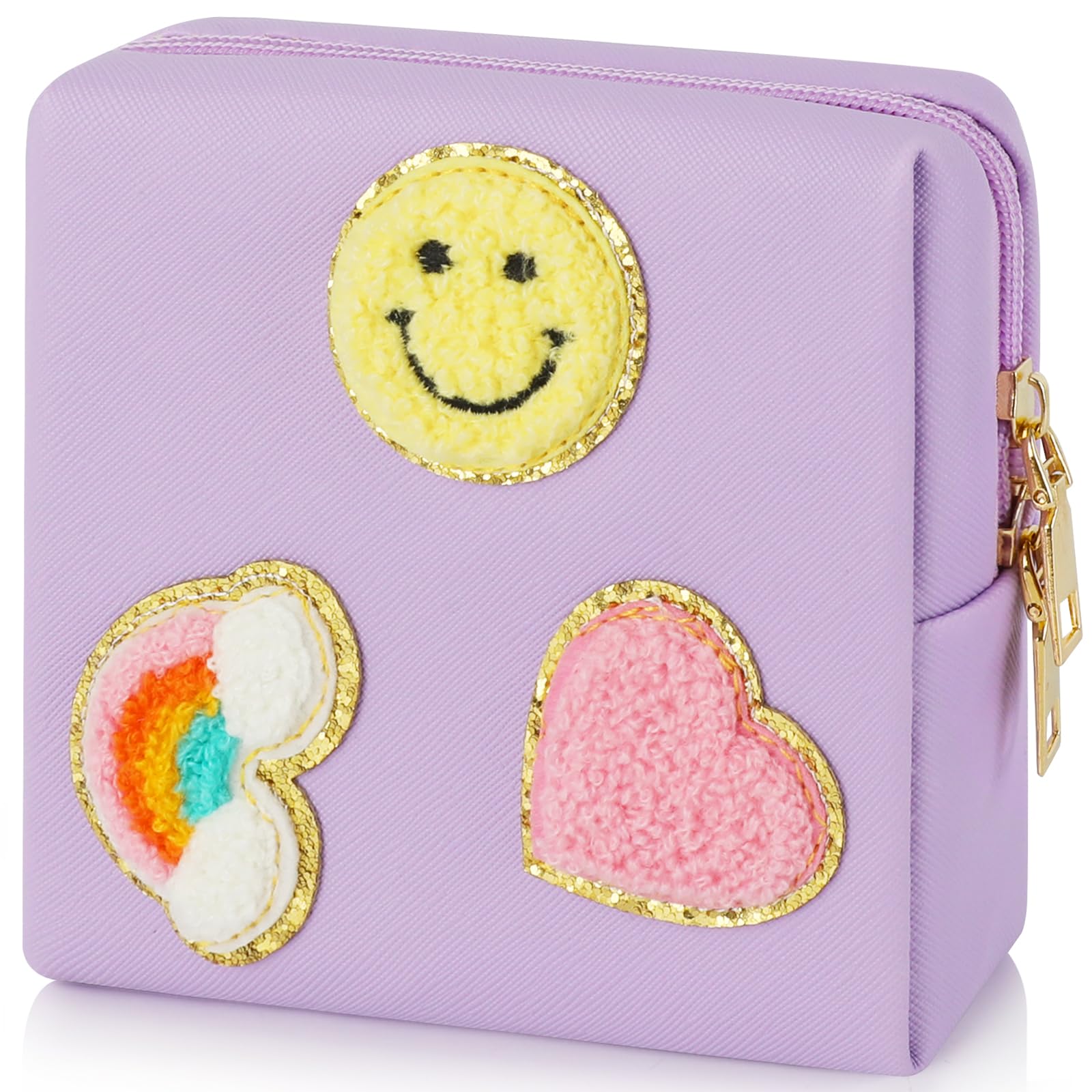Preppy Patch Period Bag for Teen Aged Girls, Sanitary Napkin Storage Bag, Functional PU Leather Sanitary airogym uk supplements