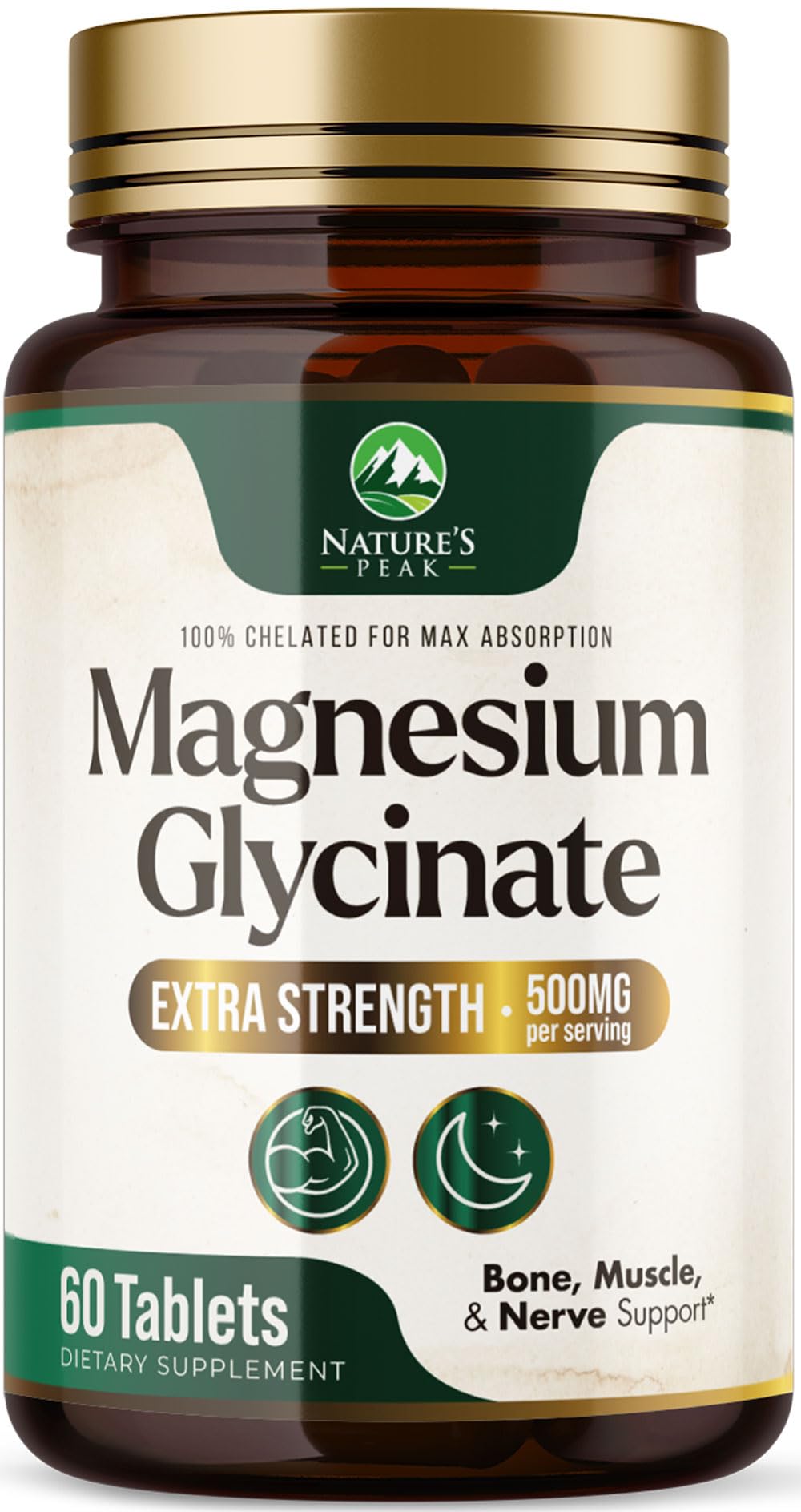 Magnesium Glycinate 500mg Per Serving - High Absorption Chelated Magnesium Supplement for Muscle, Bone and Heart Health Support - Easy Digestion & Gentle on Your Stomach - USA Bottled - 60 Tablets Nature's Peak uk supplements