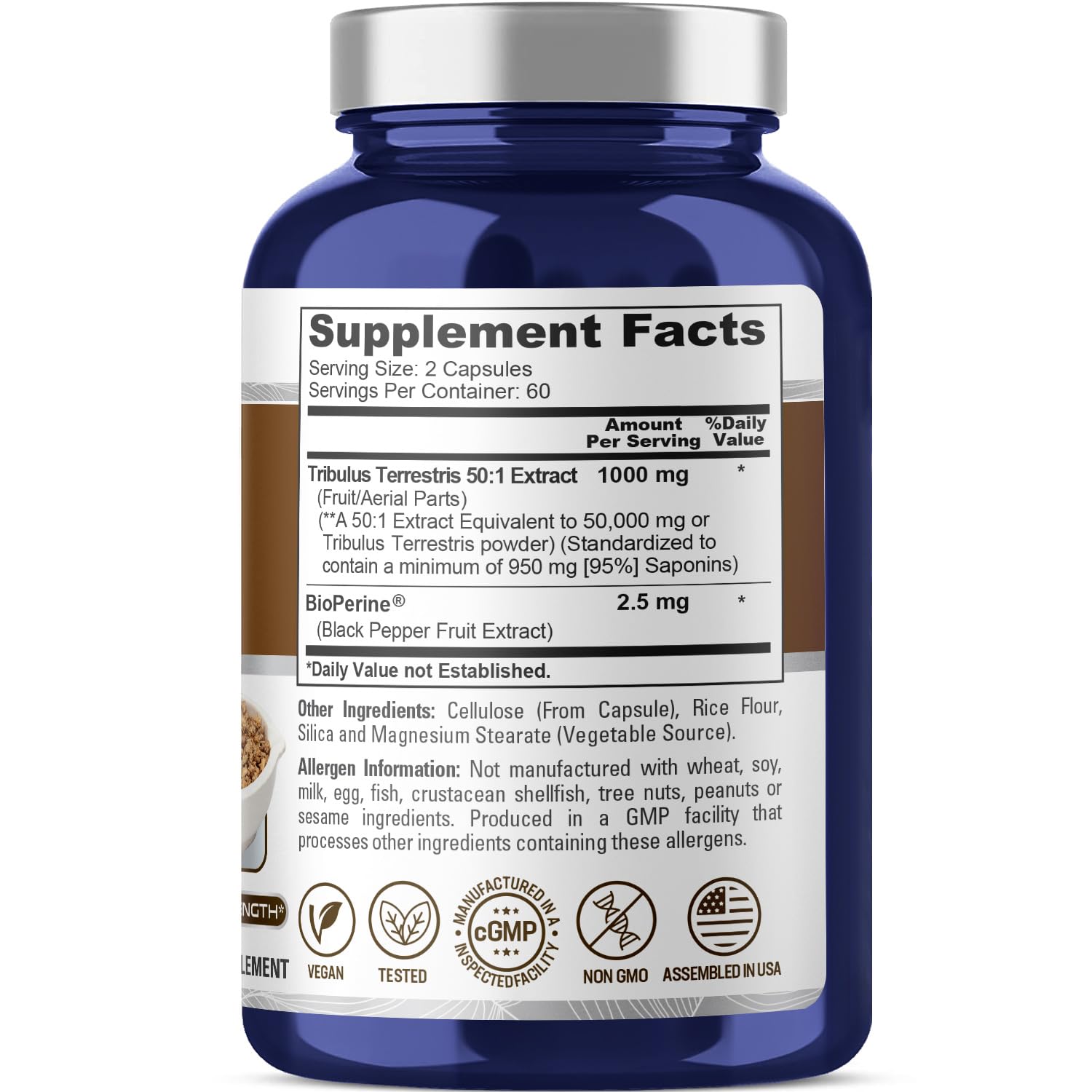NusaPure Tribulus Terrestris 50:1 Extract, 1000 mg Equivalent to 50,000mg| 120 Veggie Caps | 95% Steroidal Saponins | Non-GMO, Bioperine & Vegan NusaPure uk supplements