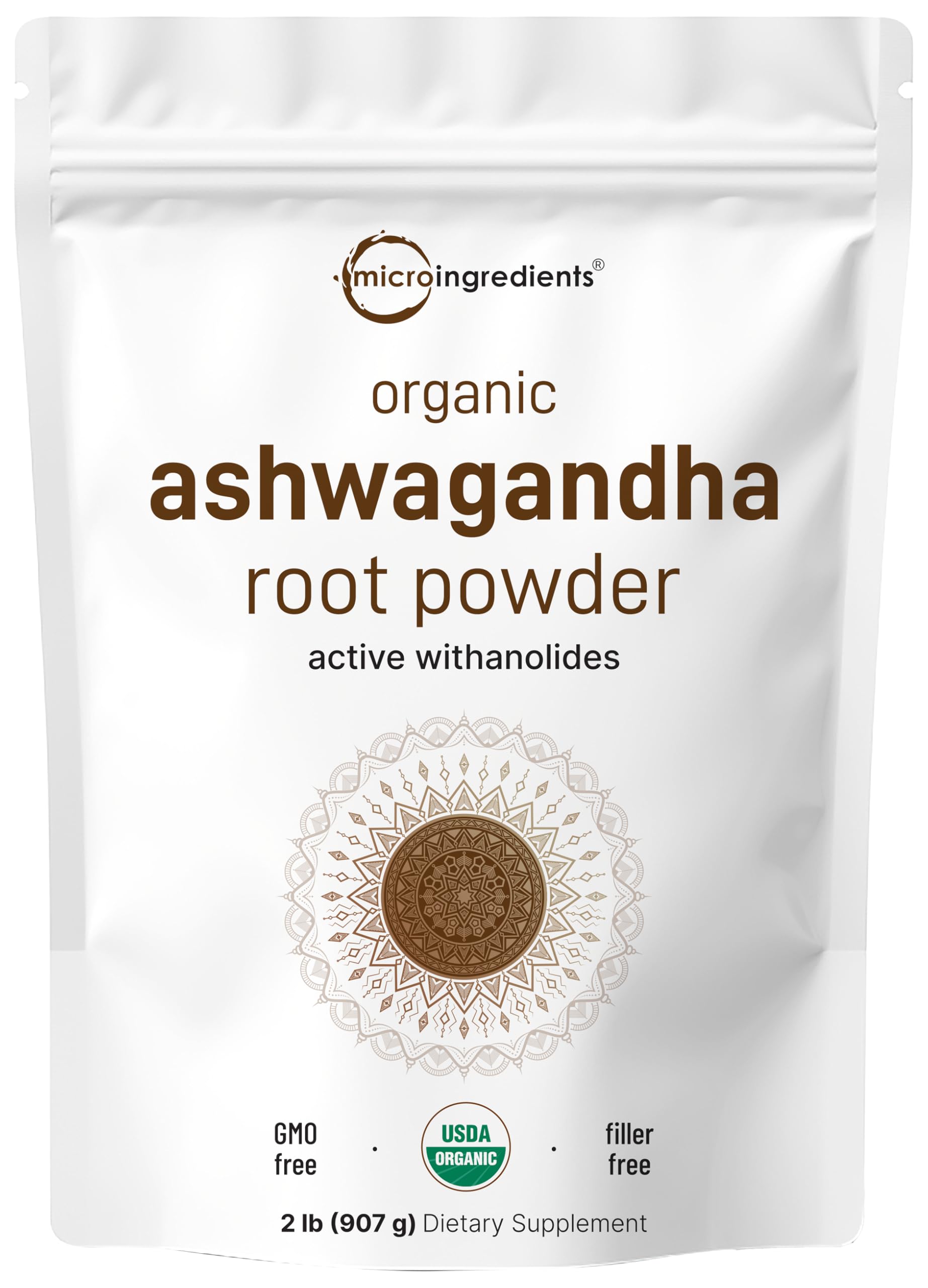 Micro Ingredients Organic Ashwagandha Root Powder | 2 Pound, No Filler, No Additives, Highly Purified | Active Withanolides, Adaptogenic Ayurvedic Herbal Supplements, Gluten Free, India Origin Micro Ingredients uk supplements