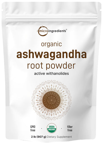 Micro Ingredients Organic Ashwagandha Root Powder | 2 Pound, No Filler, No Additives, Highly Purified | Active Withanolides, Adaptogenic Ayurvedic Herbal Supplements, Gluten Free, India Origin Micro Ingredients uk supplements
