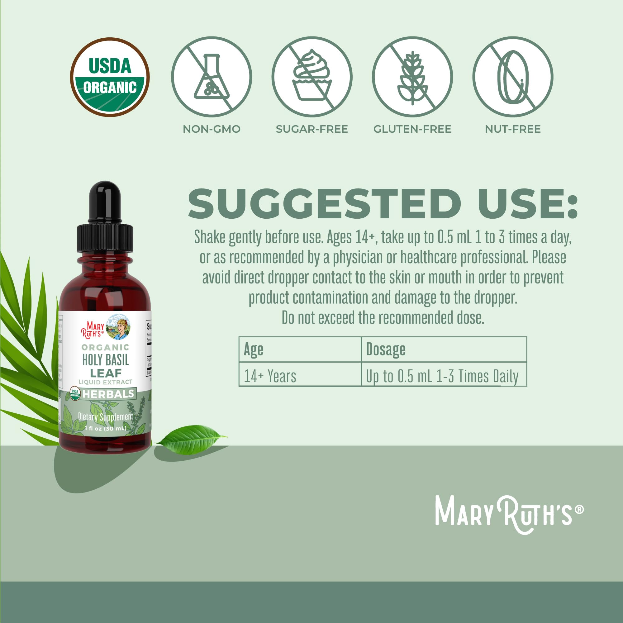 MaryRuth Organics Holy Basil Sugar Free | Tulsi Holy Basil Herbal Liquid Drops | Antioxidant | Cognitive Function | Digestive Support | Energy Levels | Vegan | Non-GMO | 1 Fl Oz MARYRUTH'S uk supplements