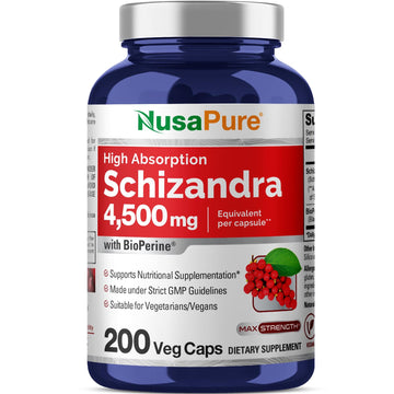 NusaPure Schizandra Berries 20:1 Extract, 225 mg Equivalent to 4500mg, 200 Vegan Capsules (Non-GMO, Bioperine) NusaPure uk supplements