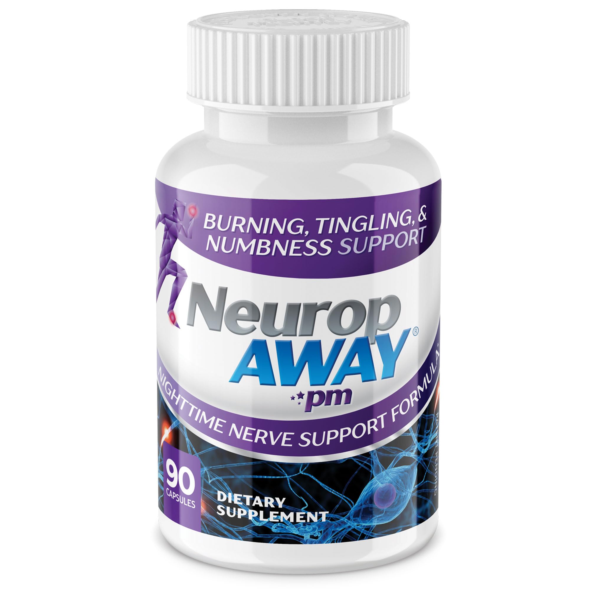 NeuropAWAY Nerve Support PM, with R-Alpha Lipoic Acid to Help Provide Nerve Relief in as Little as 5 Days, Acetyl-L-Carnitine, Theanine, Melatonin, and Methylcobalamin, 90 Capsules NeuropAWAY uk supplements