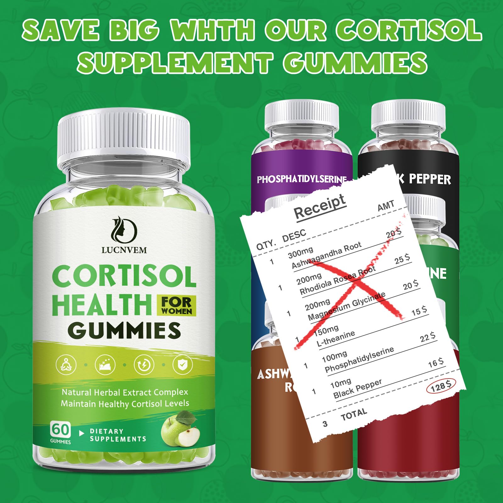 Cortisol Detox for Women Gummies, Cortisol Reducer Detox Manager, Magnesium Ashwagandha Rhodiola Rosea Herbal Complex for Mood/Focus & Sleep, Maintain Healthy Cortisol Levels - 30 Day Vegan Supply LUCNVEM uk supplements