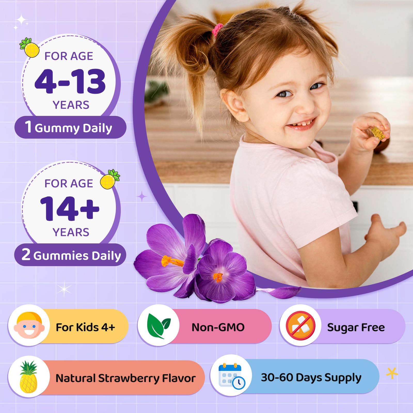 Saffron Gummies for Kids & Adults, 20-in-1 Saffron Supplements with 88.5mg Saffron Extract, B6, B12, C, D3, Magnesium for Calm, Focus, Nerve, Sugar Free, Vegan, Non-GMO - Pineapple Flavor, 60 Counts CFILIHTC uk supplements