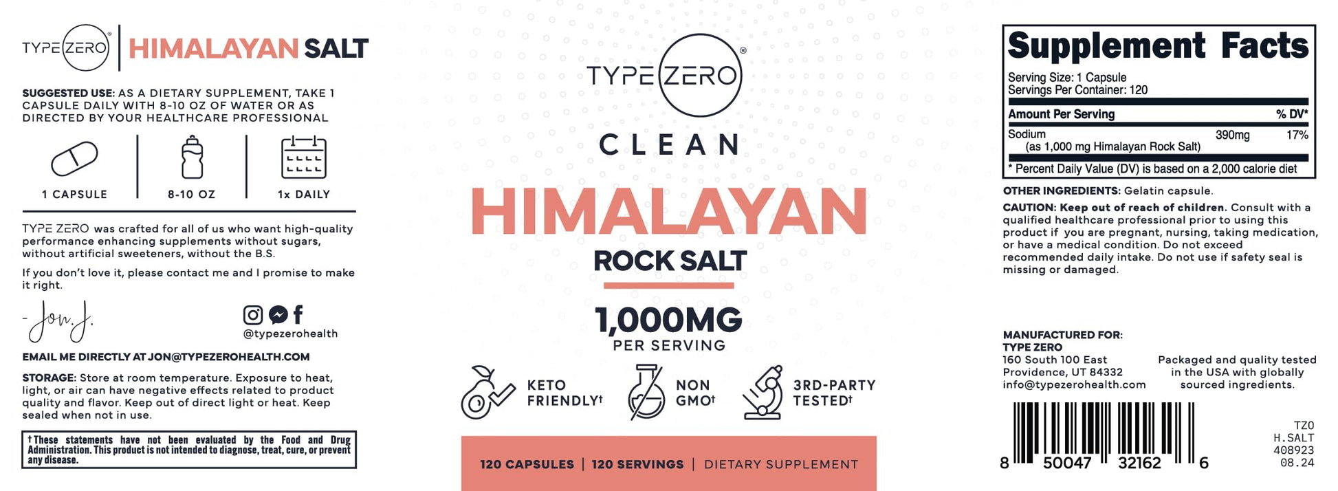 Type Zero Himalayan Rock Salt Capsules (120 Capsules) (1000mg per Serving) Type Zero uk supplements