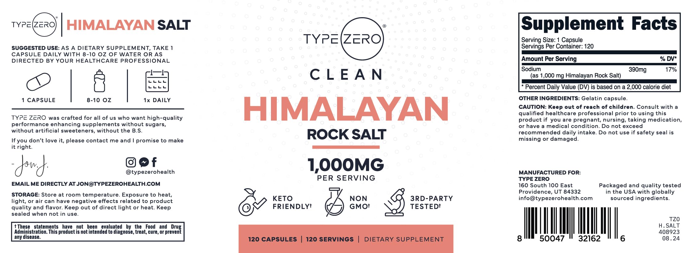 Type Zero Himalayan Rock Salt Capsules (120 Capsules) (1000mg per Serving) Type Zero uk supplements