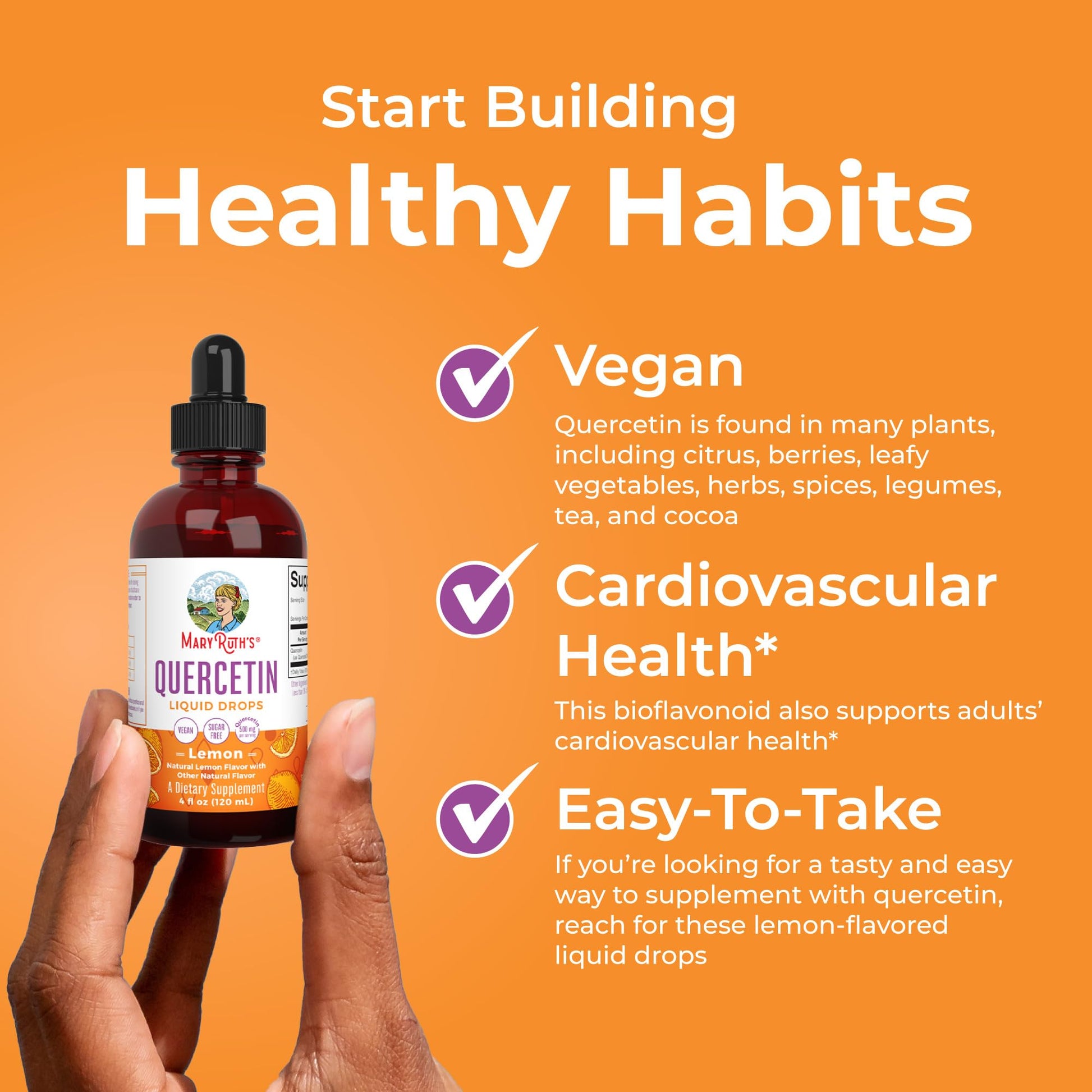 MaryRuth Organics Quercetin Liquid Drops | Sugar Free | 500mg for Adults 18 & Over | Cardiovascular Health for Adults | Bioflavonoid | Vegan | Non-GMO | Gluten Free | 4 Fl Oz MARYRUTH'S uk supplements