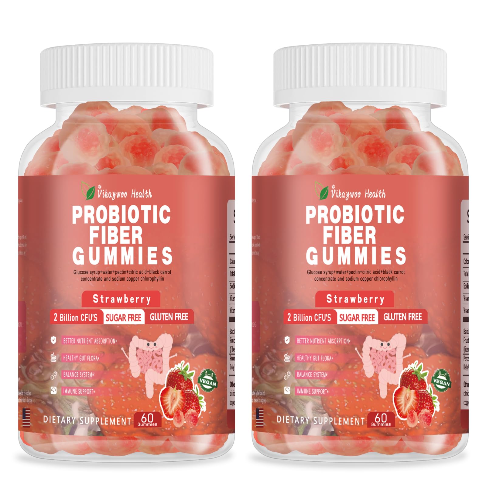 Vikaywoo Probiotic Fiber Gummies for Adults, No Sugar Added Strawberry Flavor– 2 Billion CFUs –Vitamin C,Vitamin D–Digestive Health & Regularity Support(120 Count) Vikaywoo uk supplements