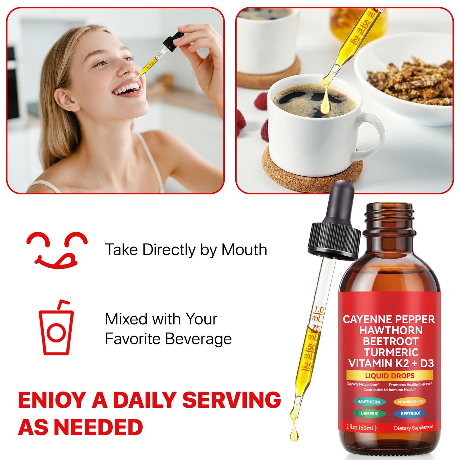 Cayenne Pepper Drops, Liquid Cayenne Pepper Organic, Cayenne Health Supplements, Cayenne Pepper Hawthorn Beet Root Turmeric Curcumin, Vitamin K2 & D3, Vegan-Friendly- 2 Fl Oz Vortexonix uk supplements