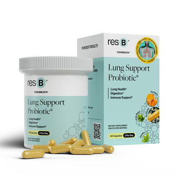resB Lung Support Probiotic Supplement - Lung Health Supplement for Smokers, Gut Health, Immune & Digestive Support, Respiratory Care, Holy Basil & Turmeric, Clinically Trialed - 60 Capsules ResBiotic uk supplements