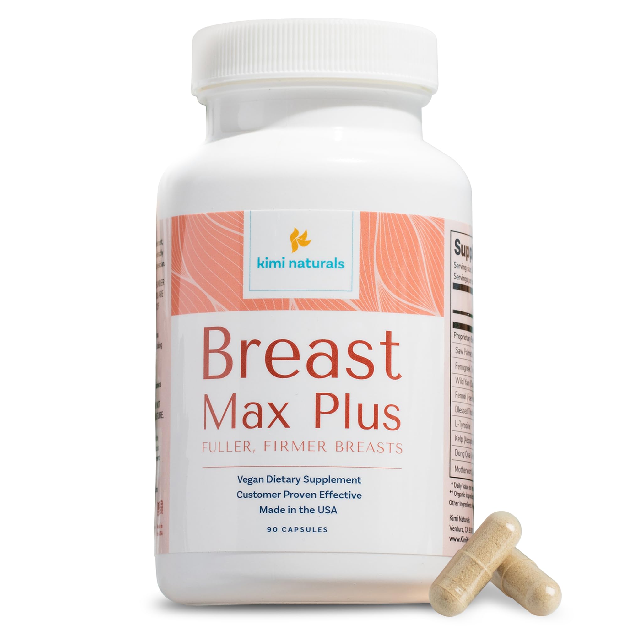 KIMI Naturals Breast Max Plus - Breast Enhancement Pills | Breast Enlargement Supplements with Fenugreek, Breast Growth, Supports Breast Firmness | 90 Capsules KIMI uk supplements