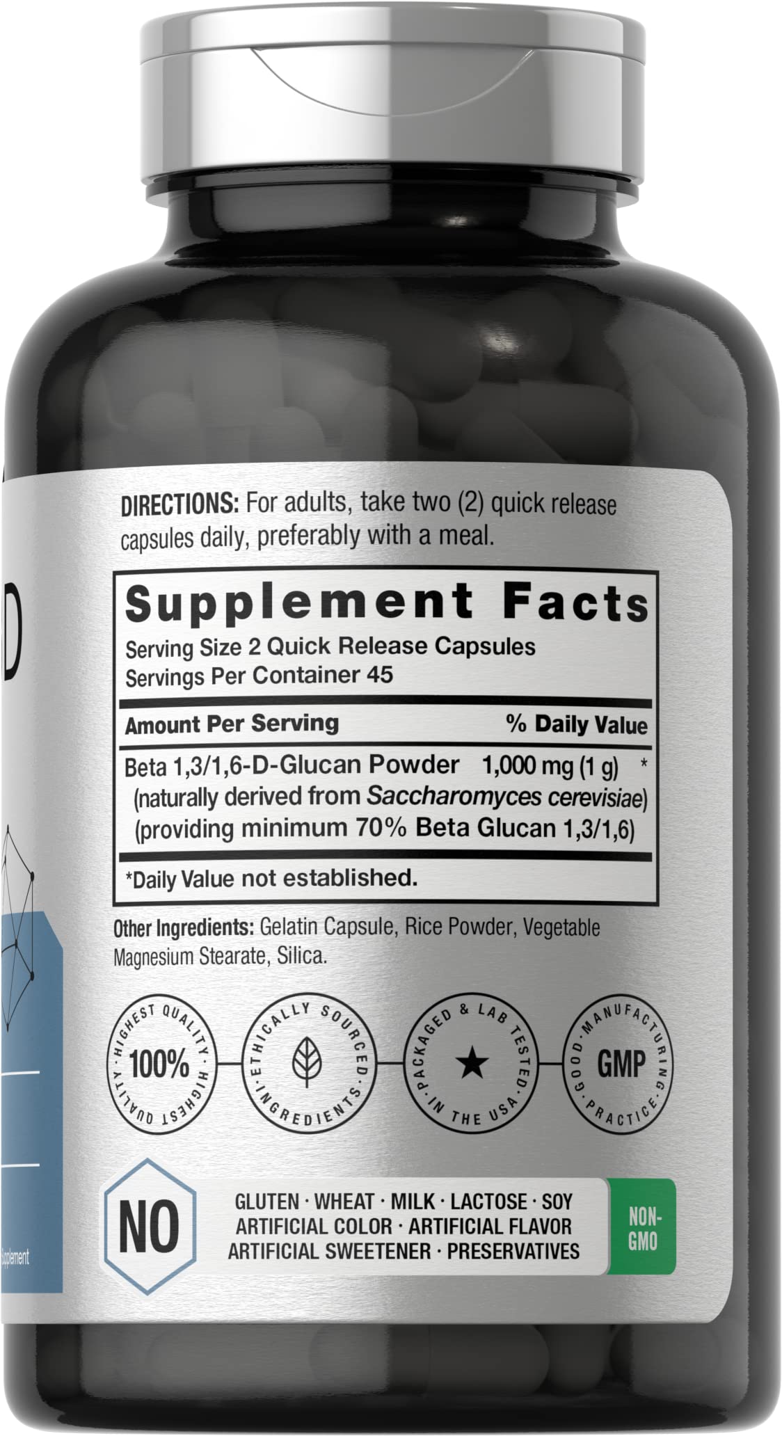 Beta Glucan 1 3D 1000 mg | 90 Capsules | Beta 1,3, 1,6 D Glucan | Non-GMO, Gluten Free Horbäach uk supplements