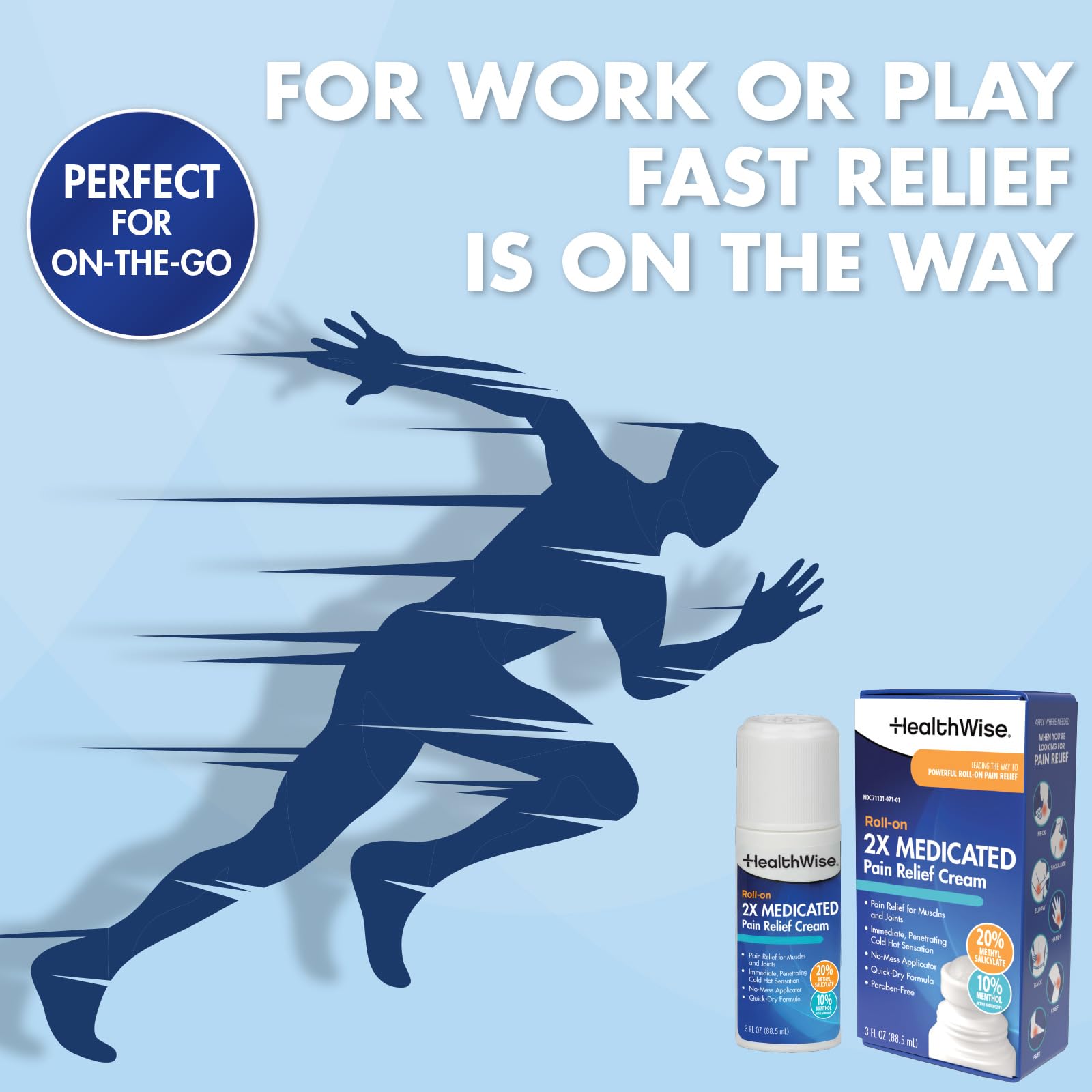 HealthWise 2X Medicated Roll-On | 10% Menthol + 20% Methyl Salicylate | Pain Relief Cream | 3 oz. 88.5 mL | Quick-Dry Formula | Immediate Penetrating Action | Topical Analgesic HealthWise uk supplements