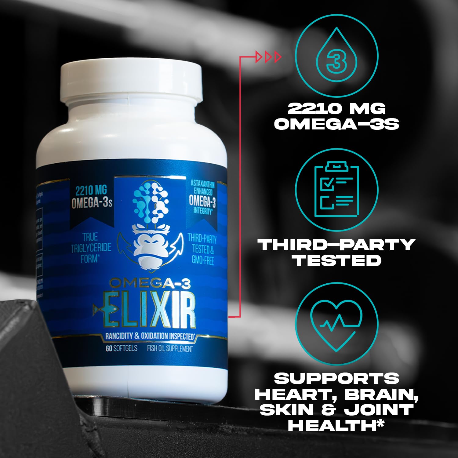 Gorilla Mind Omega-3 Elixir™ | 2210mg Fish Oil Re-Esterified Triglyceride Form | EPA, DHA + 2 Fatty Acids | Astaxanthin Infusion for Bolstered Integrity | 3rd Party & Rancidity Tested | 60 Softgels Gorilla Mind uk supplements
