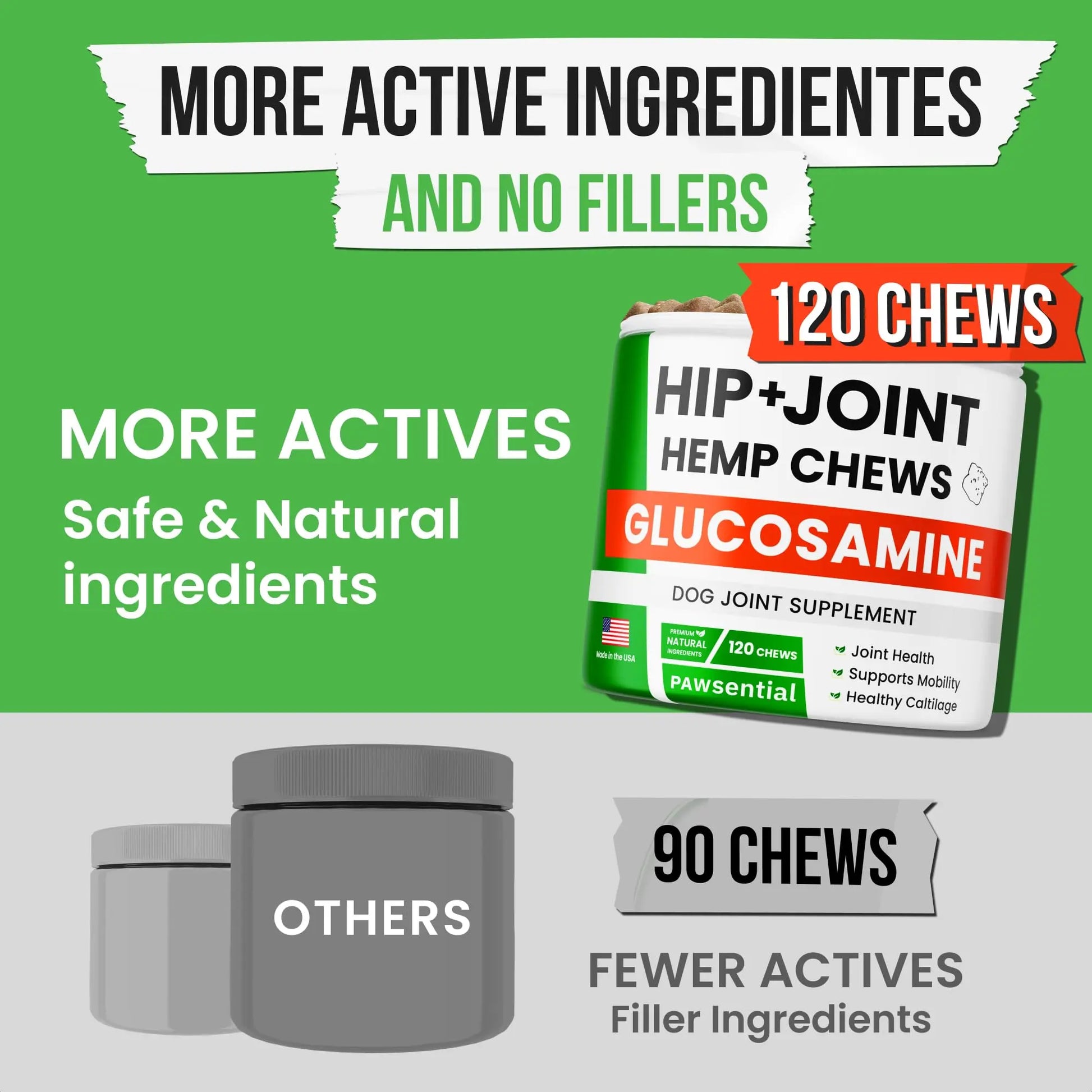Pawsential Hemp Treats - Dog Joint Supplement - Mobility Support Chews w/Glucosamine Chondroitin, Turmeric, MSM - Hip & Joint Chews - Joint Pain Relief Treats - 120Ct Pawsential uk supplements