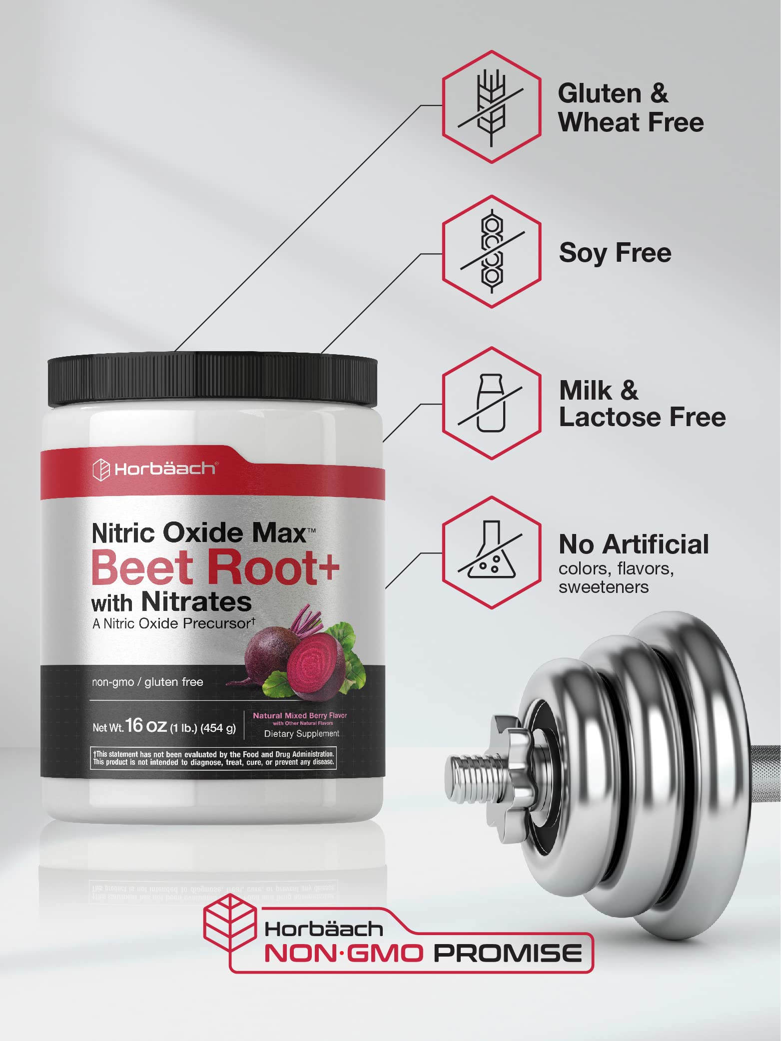 Nitric Oxide Beet Root Powder | 16 oz (454g) | Natural Mixed Berry Flavor | with Nitrates Horbäach uk supplements