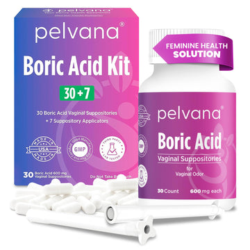 Pelvana Boric Acid Suppositories for Women - 30 Count + 7 Applicators - 600mg Boric Acid Capsules for Vaginal Odor Use Pelvana uk supplements