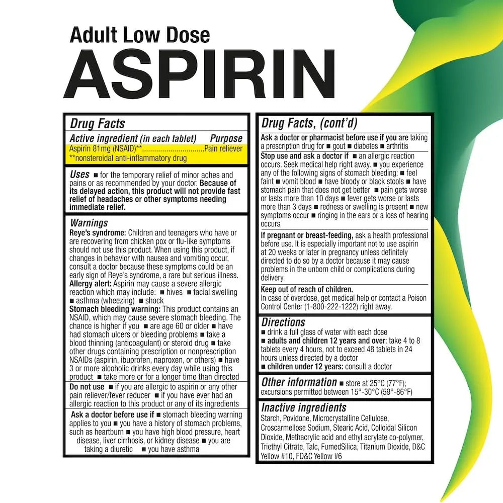 Puregen Labs Aspirin 81 mg Low Dose (NSAID) – 300 Enteric Coated Tablets P Puregen Labs uk supplements