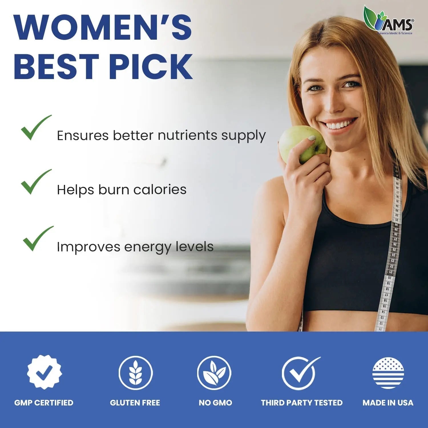 America Medic & Science Multivitamins for Women, Multi-NRG, 45 Coated Caplets, One Daily, Immune Support Supplements, Vitamin C & B Complex America Medic & Science uk supplements