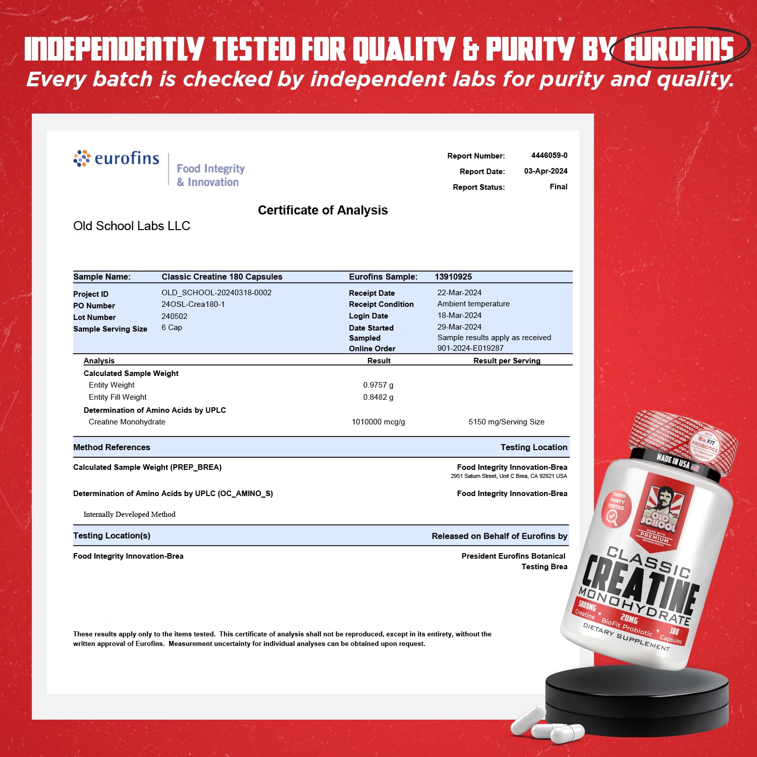 Old School Labs 5000mg Creatine Monohydrate Capsules With BioFit™ (Max Strength) Supports Muscle Growth & Recovery, Performance, Cognitive Health - Creatine Pills for Men & Women, Made in USA 180 Caps Old School Labs uk supplements