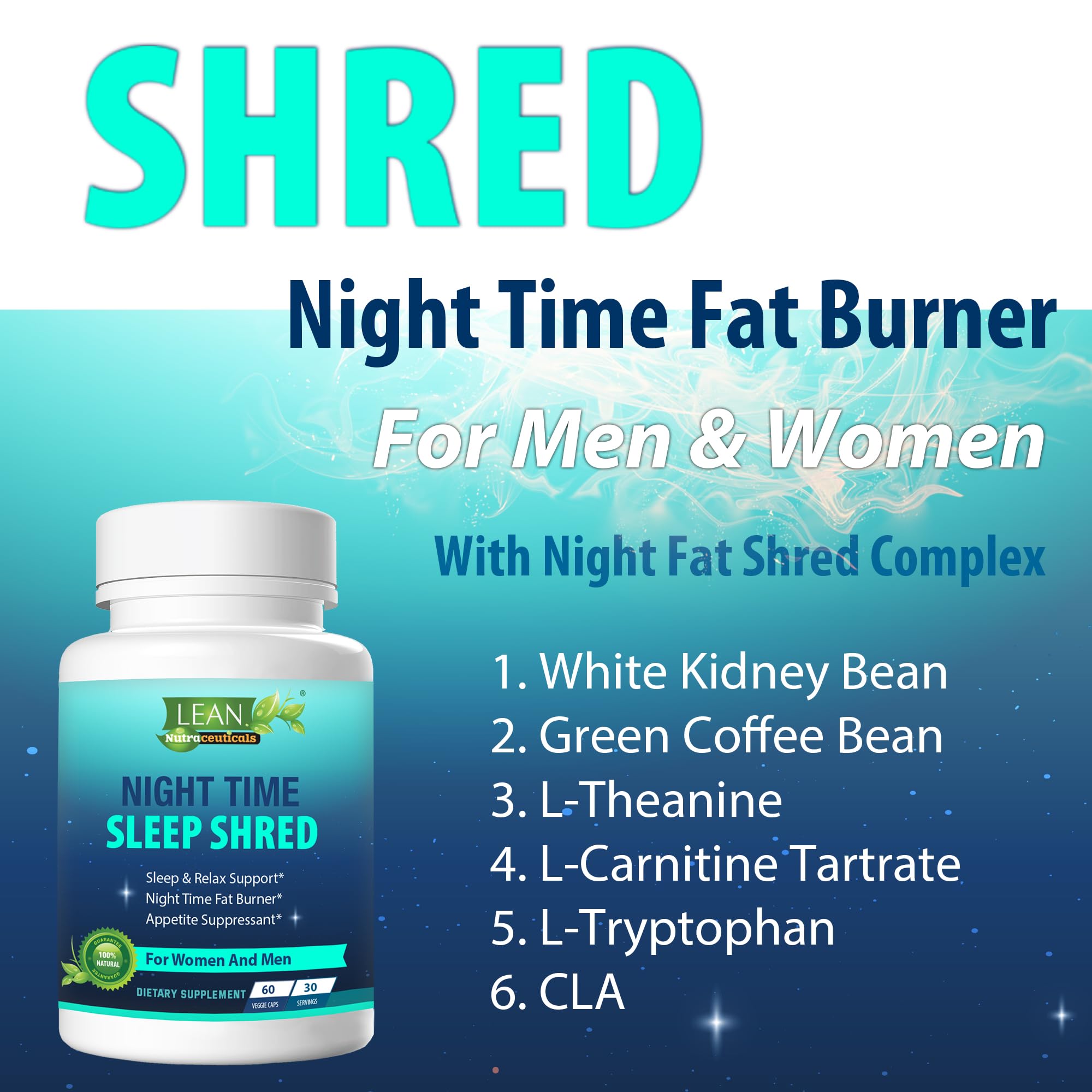Night Time Sleep Shred Fast Fat Burner, Weight Loss Aid Pill, Appetite Suppressant Carb LEAN Nutraceuticals uk supplements