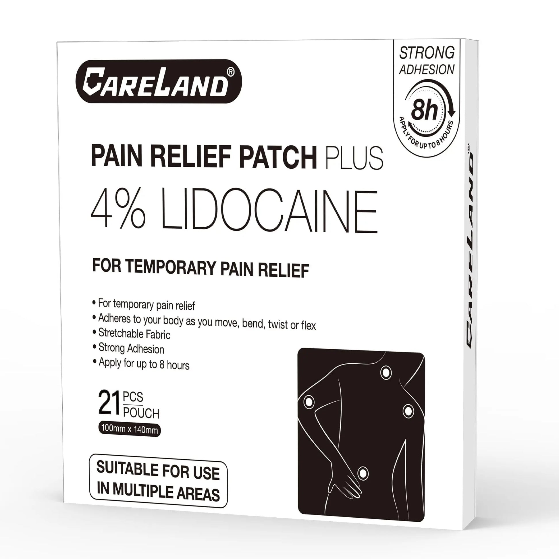 CARELAND 4% Lidocaine Patches Maximum Strength, 21 Count (10cm x 14cm) - OTC Pain Relief Patches with Stronger Adhesion for Back, Shoulder, Knee, Large Size CARELAND uk supplements