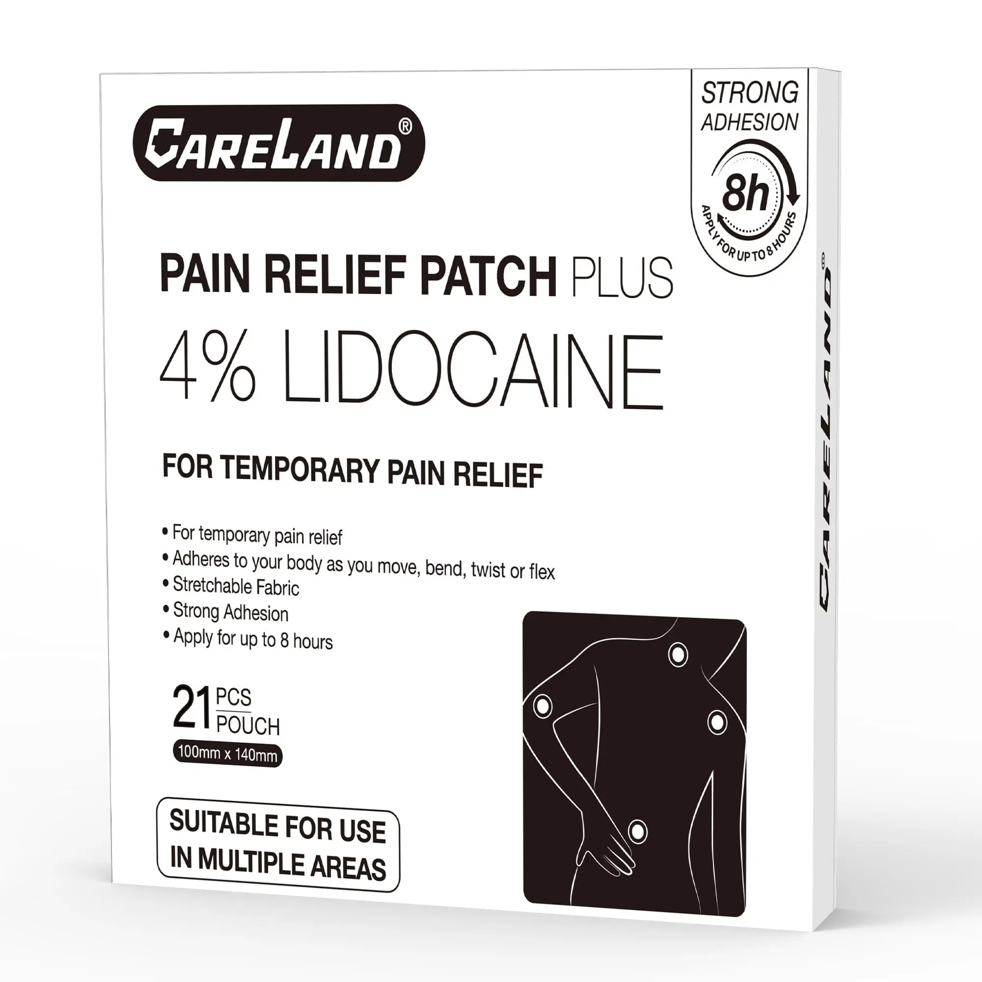 CARELAND 4% Lidocaine Patches Maximum Strength, 21 Count (10cm x 14cm) - OTC Pain Relief Patches with Stronger Adhesion for Back, Shoulder, Knee, Large Size CARELAND uk supplements