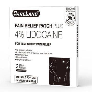 CARELAND 4% Lidocaine Patches Maximum Strength, 21 Count (10cm x 14cm) - OTC Pain Relief Patches with Stronger Adhesion for Back, Shoulder, Knee, Large Size CARELAND uk supplements