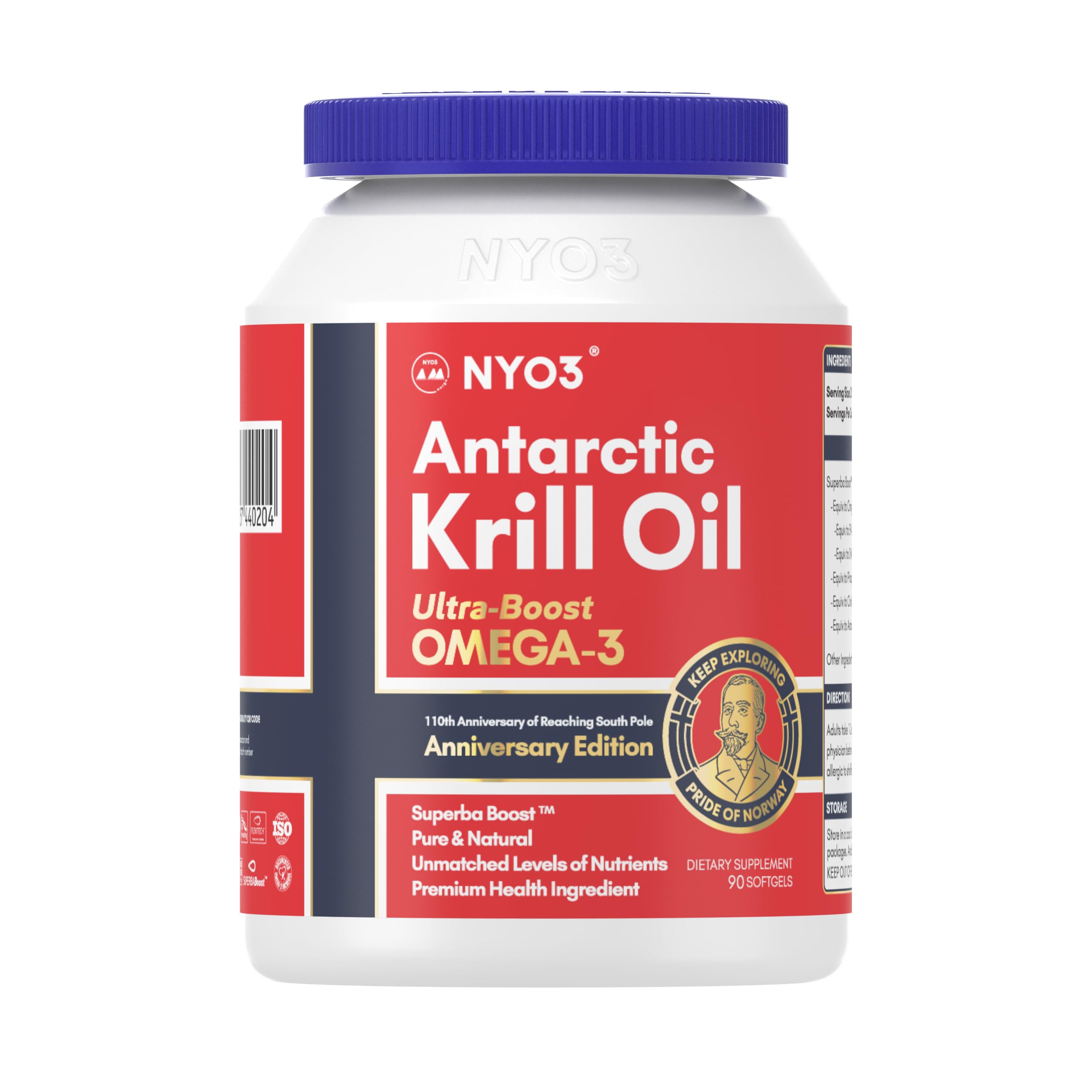 NYO3 Antarctic Krill Oil 1000mg Omega 3 Supplement, EPA & DHA, 90 Softgels Astaxanthin NYO3 uk supplements