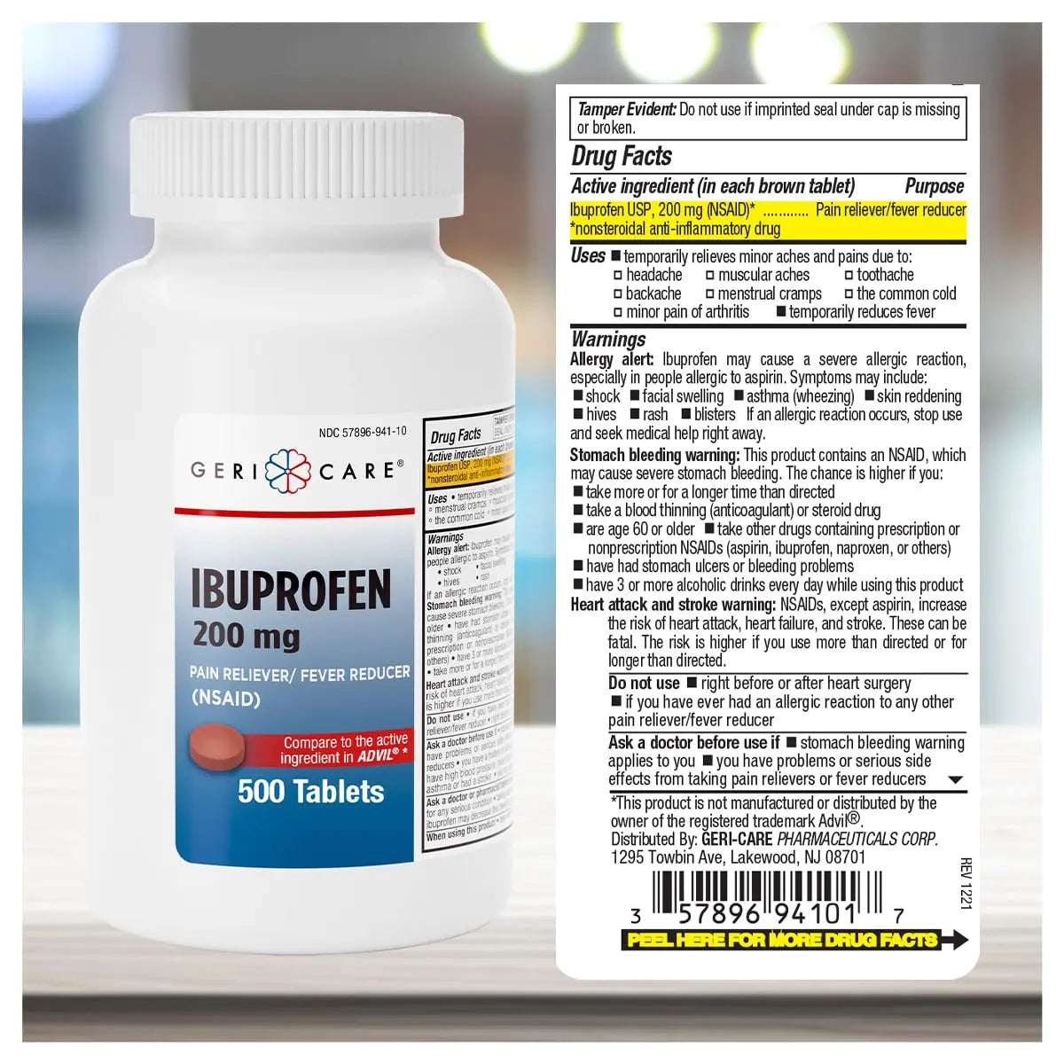 GeriCare Ibuprofen 200mg, Pain Reliever, Fever Reducer, Relieves Body Aches, 500 Count (Pack of 1) GeriCare uk supplements