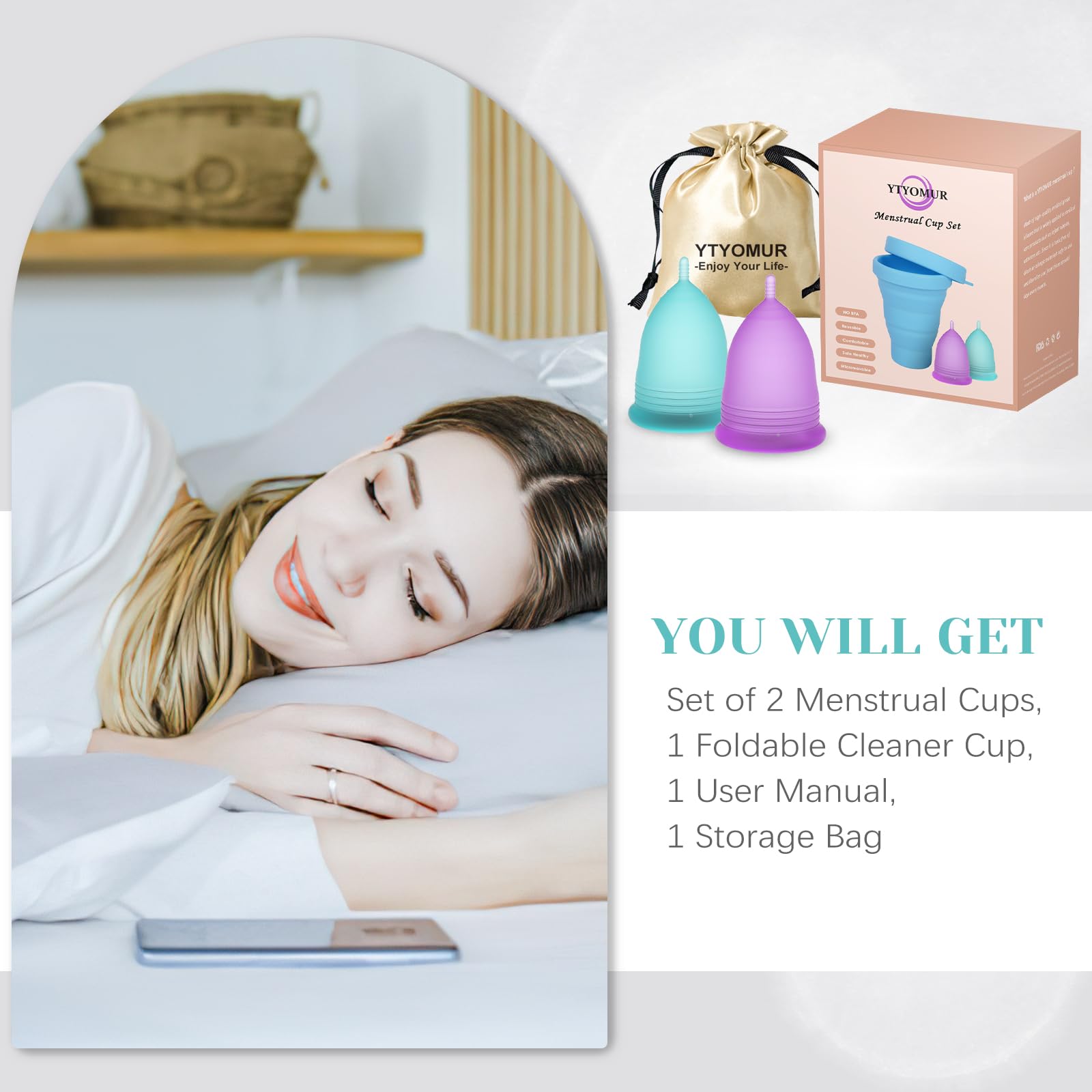 YTYOMUR Menstrual Cup Set, 2 Soft Period Cup Come with Collapsible Cleaner Cup YTYOMUR uk supplements