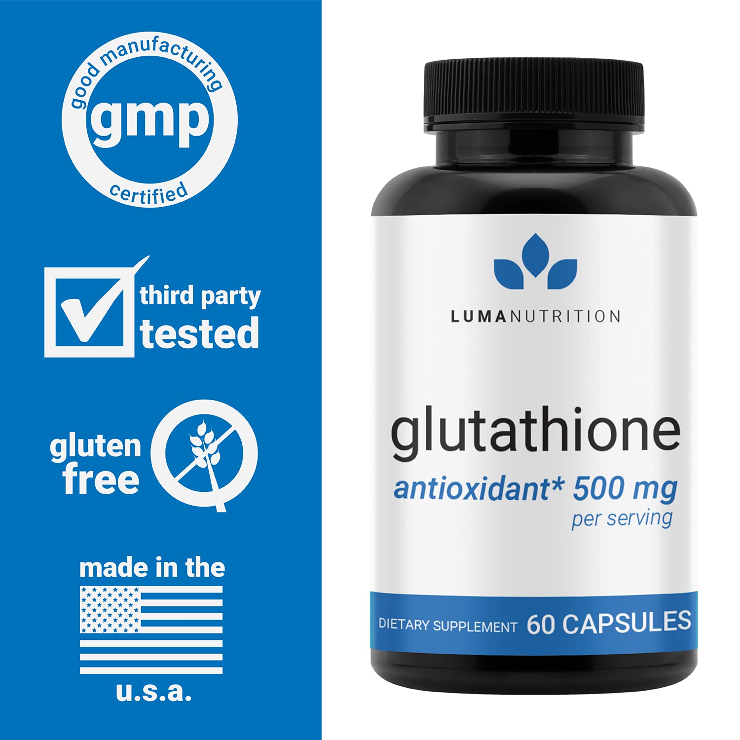 Premium Glutathione - Reduced Glutathione 500mg - Glutathione Supplement - L-Glutathione Luma Nutrition uk supplements