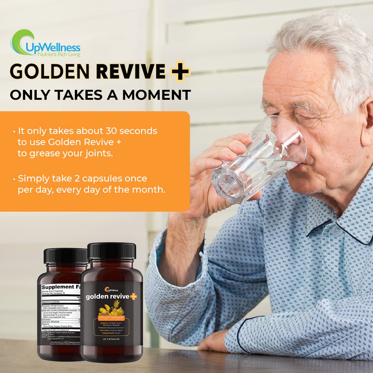 UpWellness Golden Revive + Joint Support with Quercetin, Magnesium, and Turmeric UpWellness Nutrient-Rich Living uk supplements