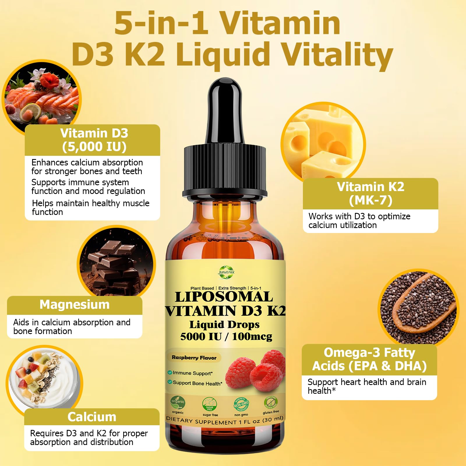 Liquid Vitamin D3 K2 Drops with Calcium Magnesium Omega3, High Potency 5-in-1 D3 K2 Vitamin 5000 IU Supplement for Bone Health, Heart Teeth & Immue, Ultra High Absorption Liposomal D3K2 Plant-Based JUIWEFKK uk supplements